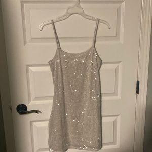 White sequin mini dress